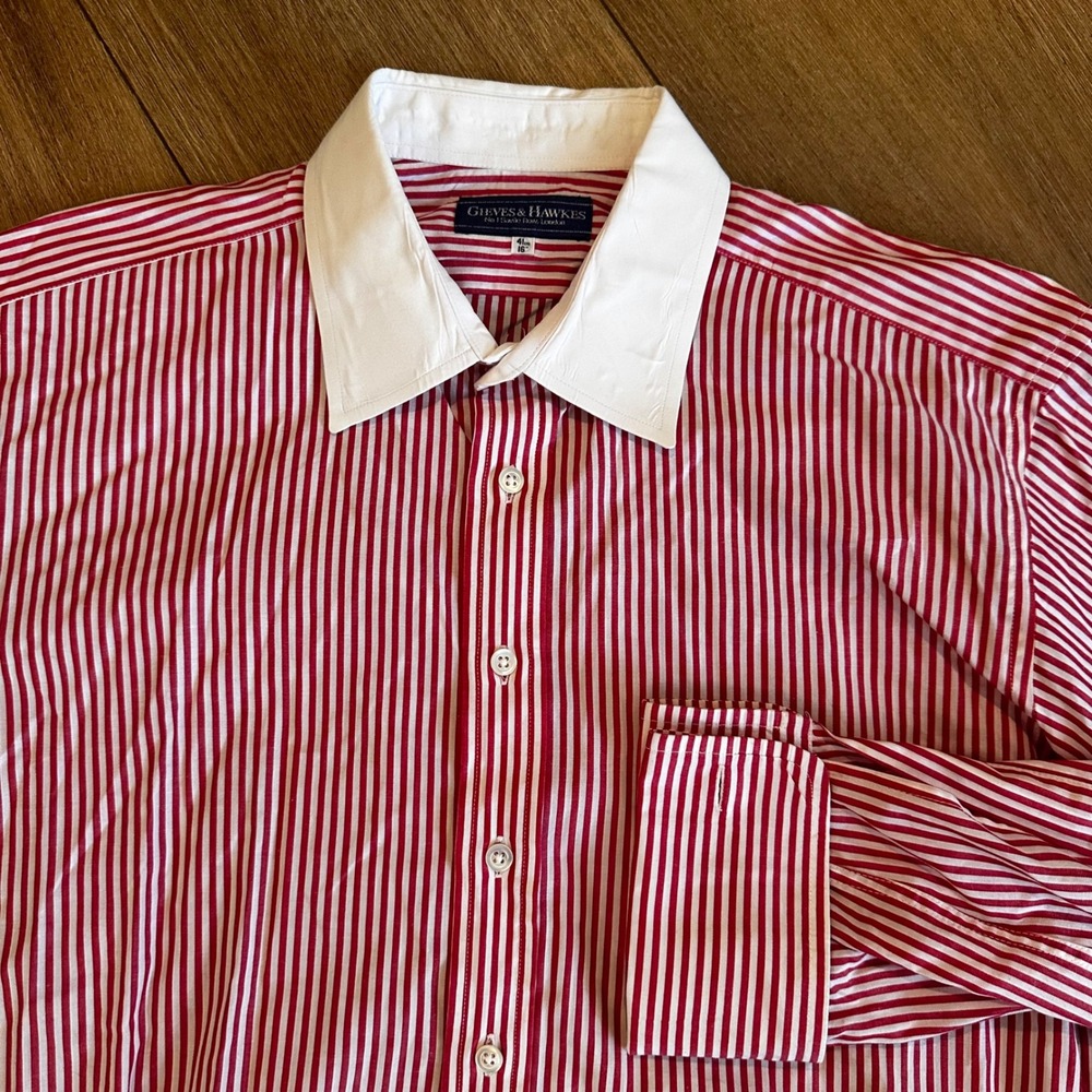 Gieves & Hawkes Savile Row Red White Stripe French Cuff Dress Shirt 16 41 Mens